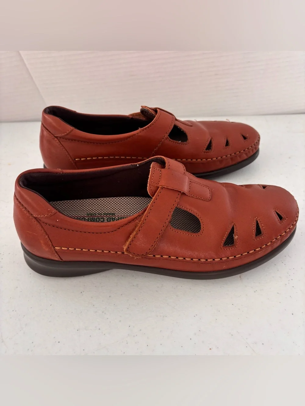 SAS Women's Leather Mary Jane Wedges - Cognac Brown